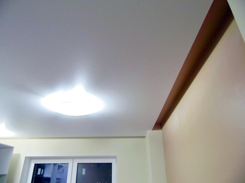 Одноуровневые натяжные потолки на кухне